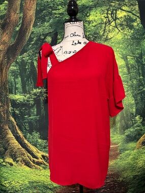 BiBi Red One-Shoulder Tie Strap Top